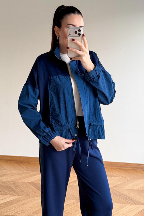 TKM-7039 Lacivert Dik Yaka Fermuarlı Paraşüt Modal Takım - 5