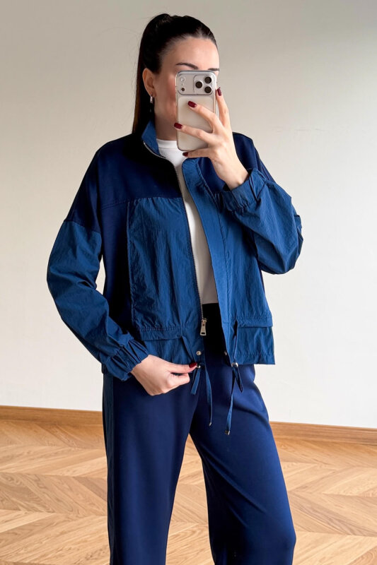 TKM-7039 Lacivert Dik Yaka Fermuarlı Paraşüt Modal Takım - 5