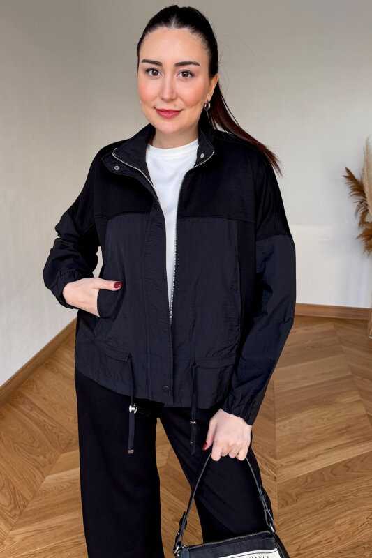 TKM-7039 Siyah Dik Yaka Fermuarlı Paraşüt Modal Takım - 3