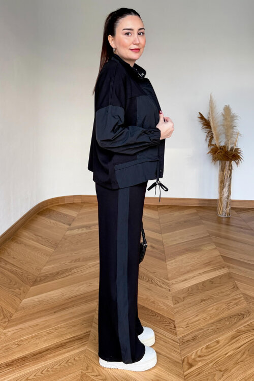 TKM-7039 Siyah Dik Yaka Fermuarlı Paraşüt Modal Takım - 4