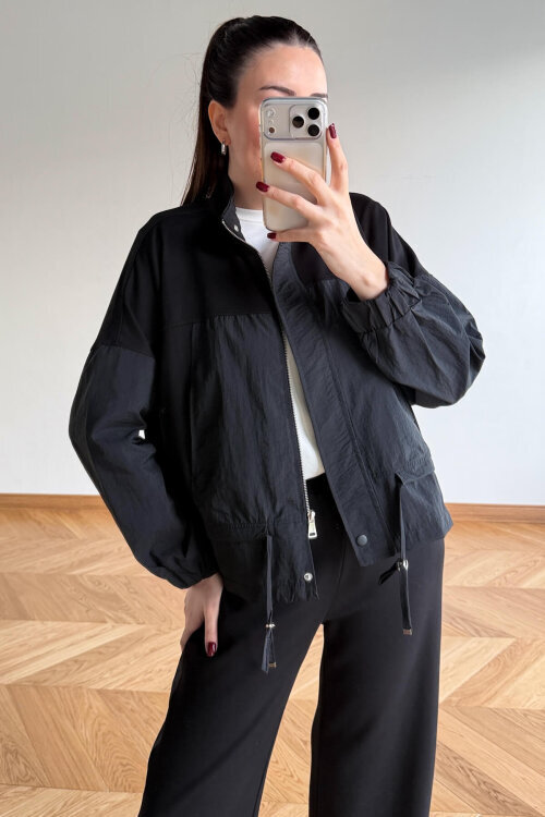 TKM-7039 Siyah Dik Yaka Fermuarlı Paraşüt Modal Takım - 6