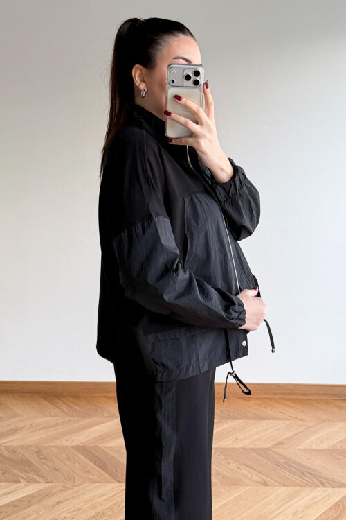 TKM-7039 Siyah Dik Yaka Fermuarlı Paraşüt Modal Takım - 7