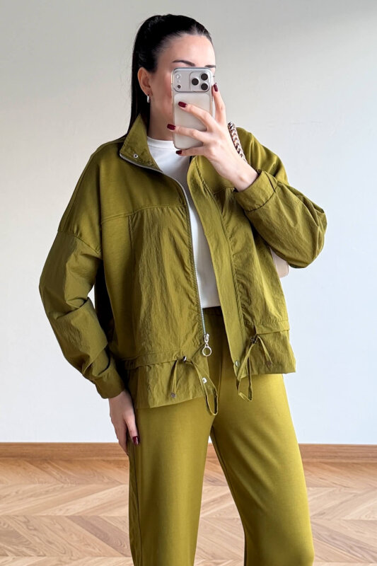 TKM-7039 Yeşil Dik Yaka Fermuarlı Paraşüt Modal Takım - 4