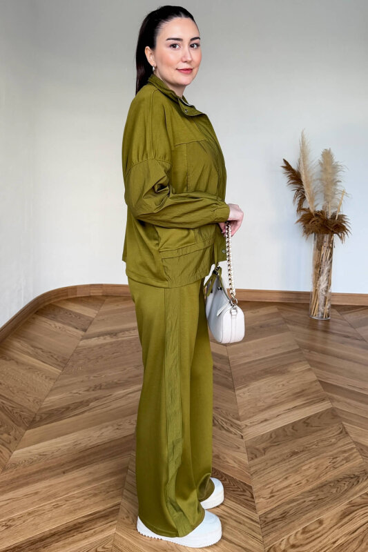 TKM-7039 Yeşil Dik Yaka Fermuarlı Paraşüt Modal Takım - 3