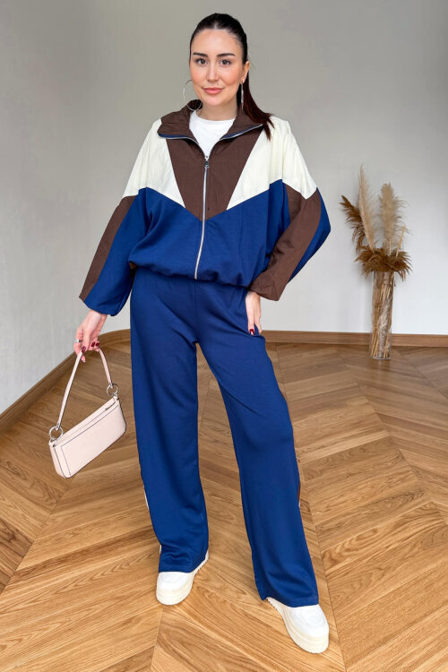 TKM-7047 Renk Bloklu Fermuarlı Paraşüt Modal Takım