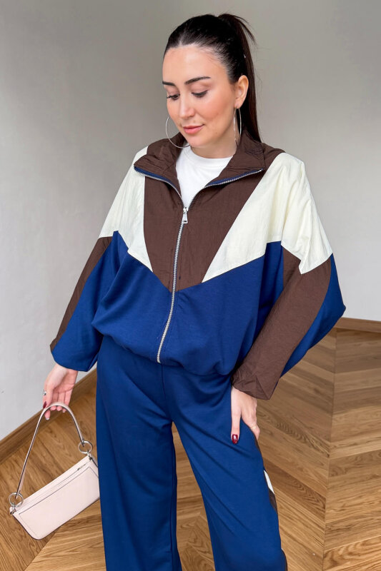 TKM-7047 Renk Bloklu Fermuarlı Paraşüt Modal Takım - 2