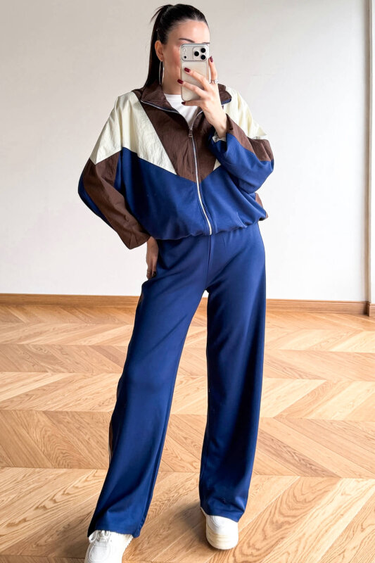 TKM-7047 Renk Bloklu Fermuarlı Paraşüt Modal Takım - 4