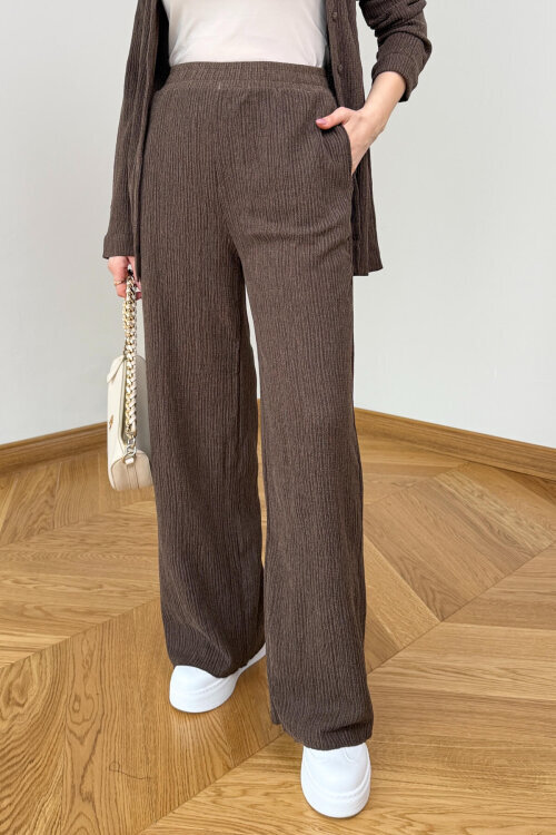 TKM-7187 Kahverengi Fitilli Bürümcük Kumaş Gömlek Pantolon Takım - 4