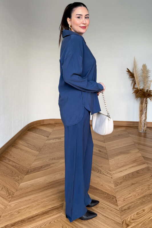 TKM-7254 Mavi Gold Düğmeli Oversize Modal İkili Takım - 5