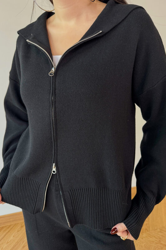 TKM-902 Siyah Çelik Örgü Çift Fermuarlı Kapüşonlu İkili Takım - 3