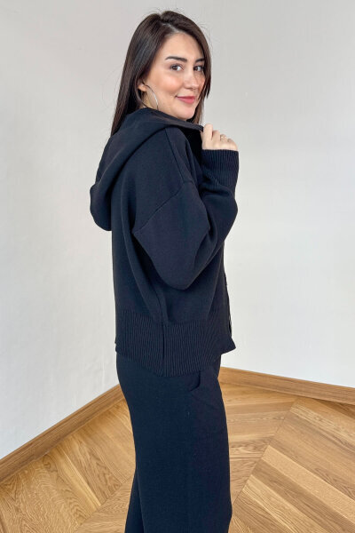 TKM-902 Siyah Çelik Örgü Çift Fermuarlı Kapüşonlu İkili Takım - 4