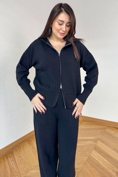 TKM-902 Siyah Çelik Örgü Çift Fermuarlı Kapüşonlu İkili Takım - Cappmoda (1)
