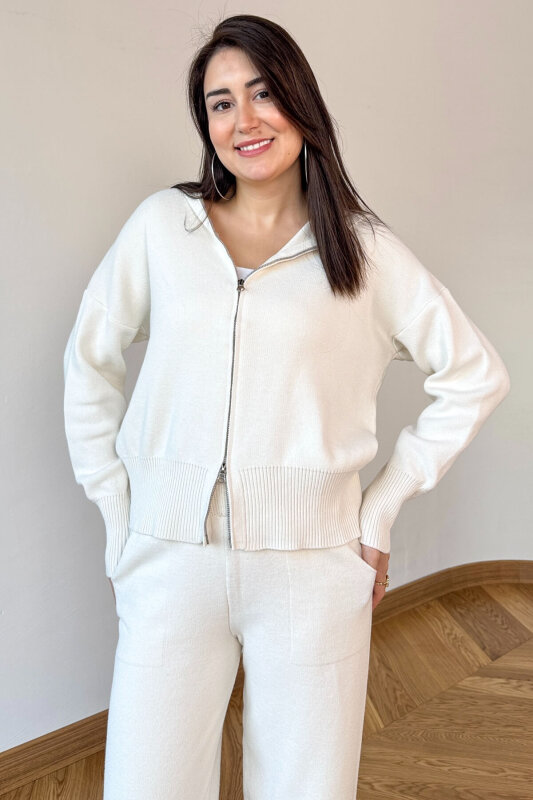 TKM-902 Taş Rengi Çelik Örgü Çift Fermuarlı Kapüşonlu İkili Takım - 3