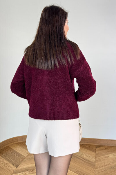 TRK-2084 Bordo Bürümcük Yumoş Buklet Hırka - 3