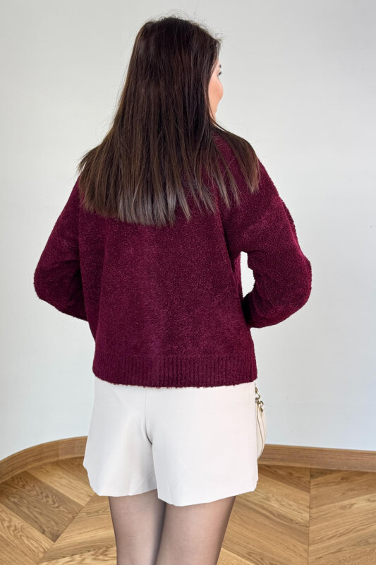 TRK-2084 Bordo Bürümcük Yumoş Buklet Hırka - 3