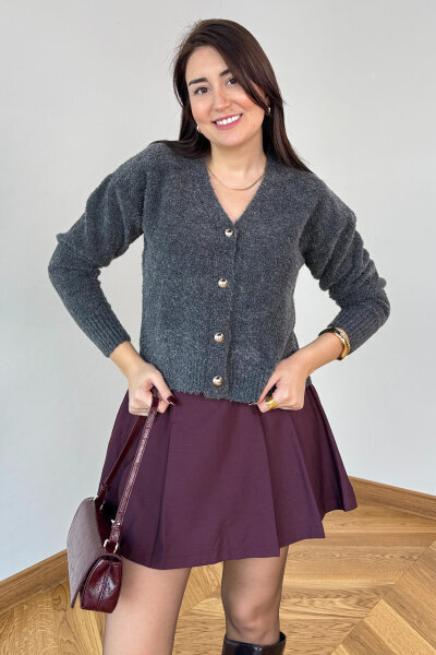 TRK-2084 Füme Bürümcük Yumoş Buklet Hırka - 2