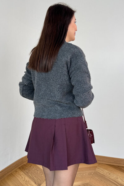 TRK-2084 Füme Bürümcük Yumoş Buklet Hırka - 3