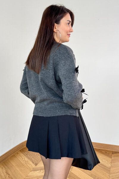 TRK-24305 Füme Kurdele Detaylı Soft Triko Kazak - 3