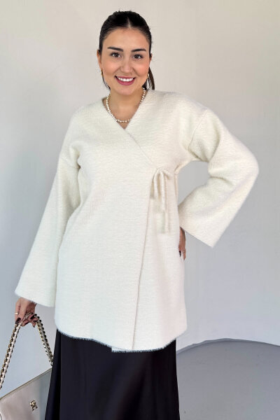 TRK-25031 Ekru Sakallı Dokulu Bağlamalı Premium Salaş Hırka (1)