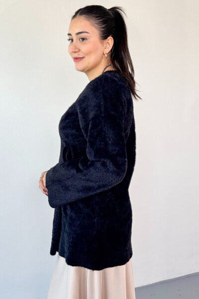 TRK-25031 Siyah Sakallı Dokulu Bağlamalı Premium Salaş Hırka - 3