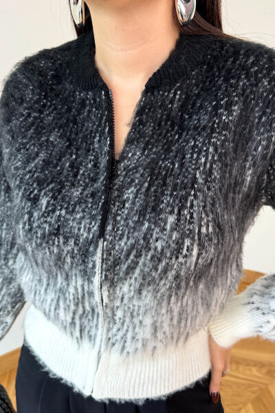 TRK-4555 Füme Kar Yıkama Fermuarlı Sakallı Hakim Yaka Hırka - 2