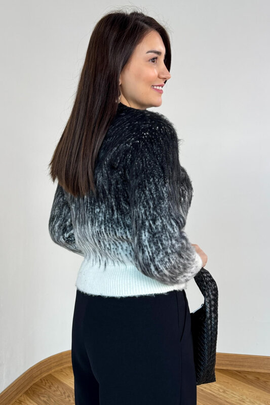 TRK-4555 Füme Kar Yıkama Fermuarlı Sakallı Hakim Yaka Hırka - 3