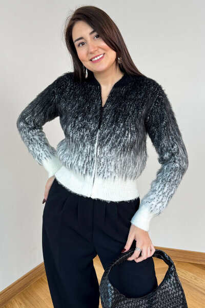 TRK-4555 Füme Kar Yıkama Fermuarlı Sakallı Hakim Yaka Hırka - 4