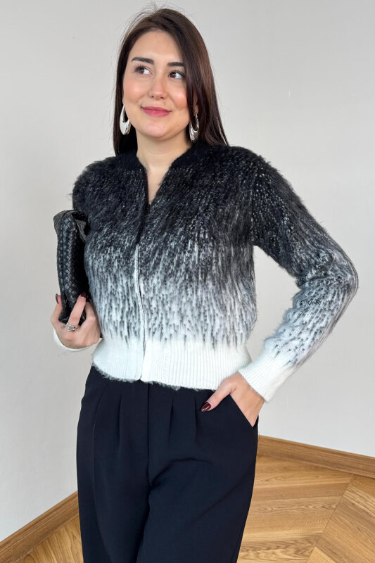 TRK-4555 Füme Kar Yıkama Fermuarlı Sakallı Hakim Yaka Hırka - 5