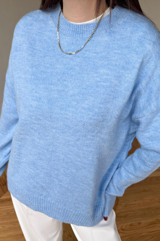 TRK-5326 Bebe Mavi Yumoş Dokulu Oversize Triko Kazak - 4