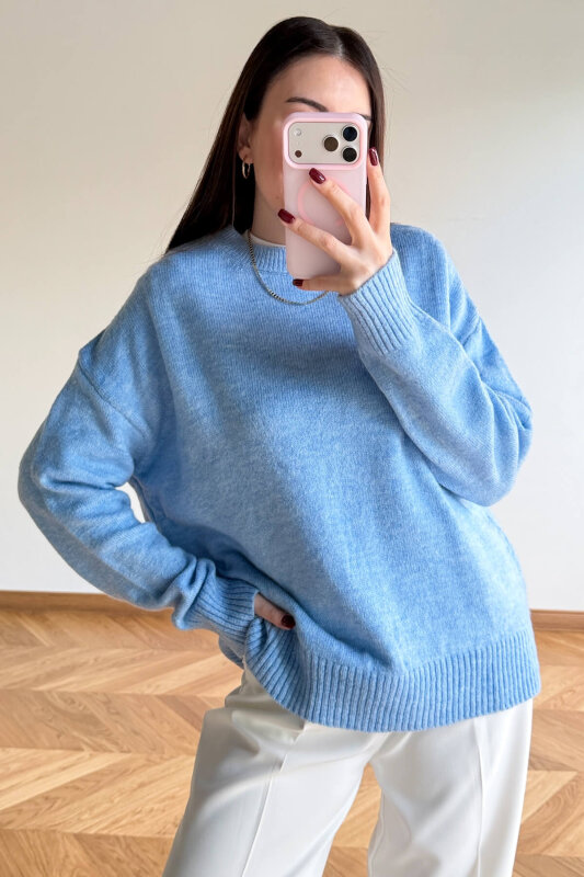 TRK-5326 Bebe Mavi Yumoş Dokulu Oversize Triko Kazak - 5