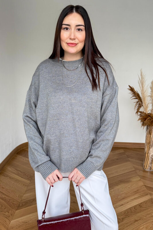 TRK-5326 Füme Yumoş Dokulu Oversize Triko Kazak - 3