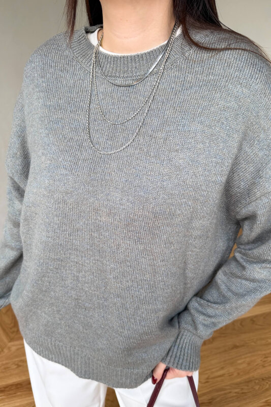 TRK-5326 Füme Yumoş Dokulu Oversize Triko Kazak - 5