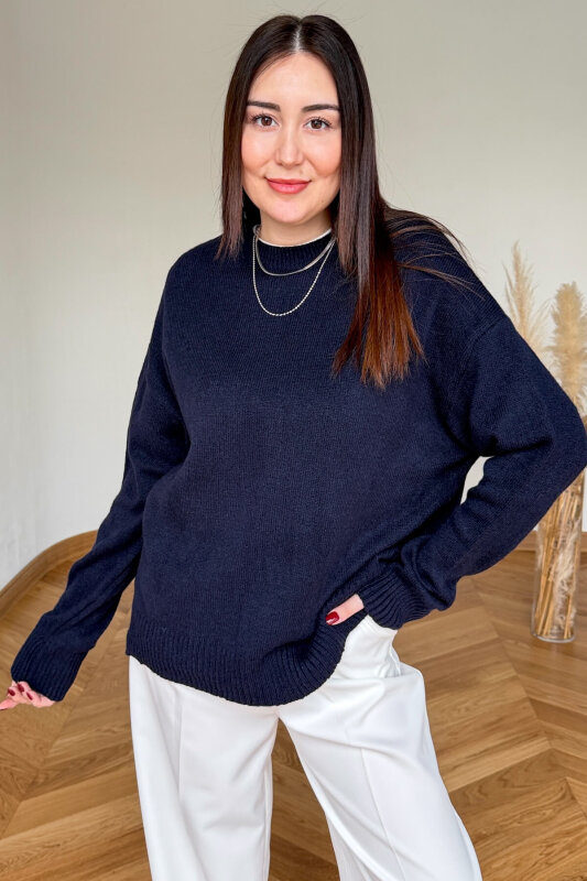 TRK-5326 Lacivert Yumoş Dokulu Oversize Triko Kazak - 1