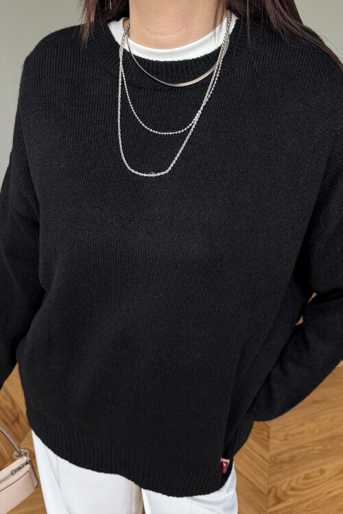 TRK-5326 Siyah Yumoş Dokulu Oversize Triko Kazak - 4