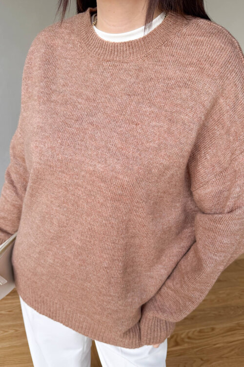 TRK-5326 Vizon Yumoş Dokulu Oversize Triko Kazak - 3