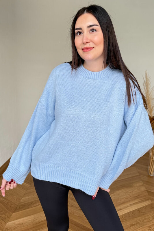 TRK-5328 Bebe Mavi Yumoş Dokulu Bisiklet Yaka Triko Kazak - 3