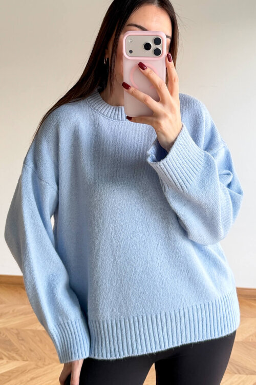 TRK-5328 Bebe Mavi Yumoş Dokulu Bisiklet Yaka Triko Kazak - 4