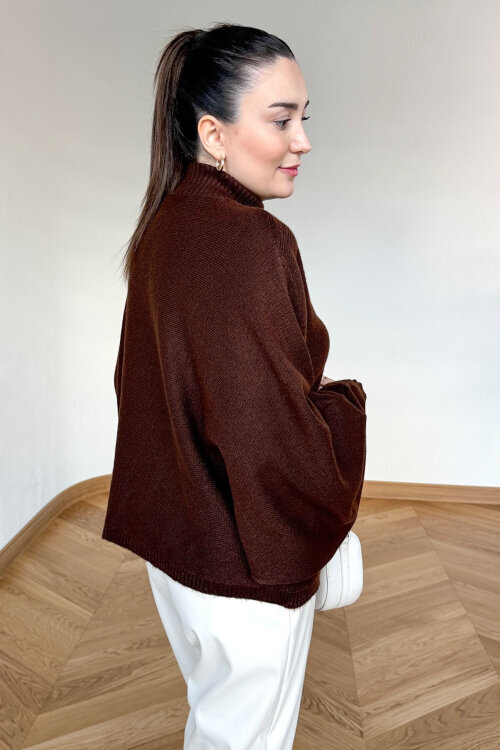 TRK-5330 Acı Kahve Yarım Balıkçı Yaka Yarasa Kol Kazak - 2