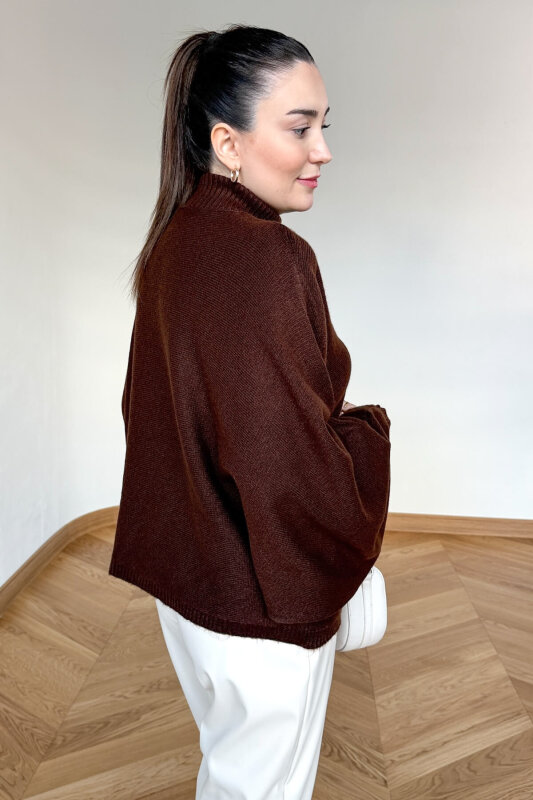 TRK-5330 Acı Kahve Yarım Balıkçı Yaka Yarasa Kol Kazak - 2