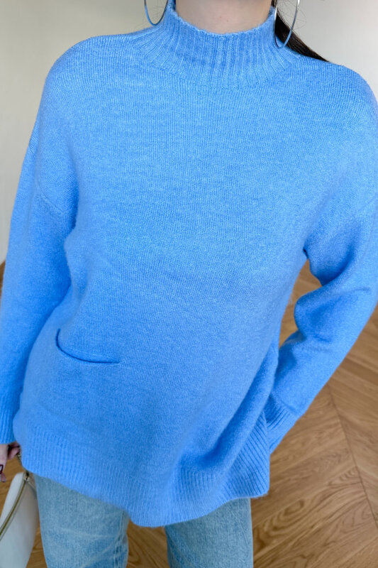 TRK-7061 Bebe Mavi Cep Detaylı Yarım Balıkçı Yaka Pamuklu Kazak - 5