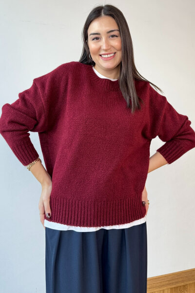 TRK-8181 Bordo Bisiklet Yaka Triko Kolej Kazak - 2