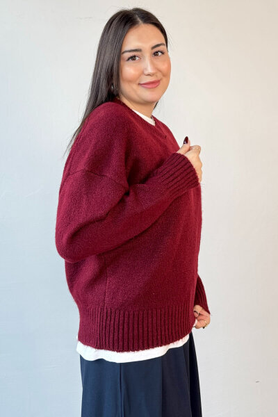 TRK-8181 Bordo Bisiklet Yaka Triko Kolej Kazak - 3