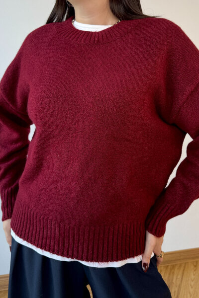 TRK-8181 Bordo Bisiklet Yaka Triko Kolej Kazak - 4