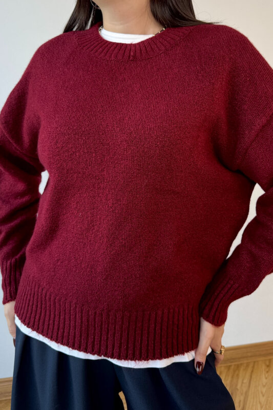 TRK-8181 Bordo Bisiklet Yaka Triko Kolej Kazak - 4