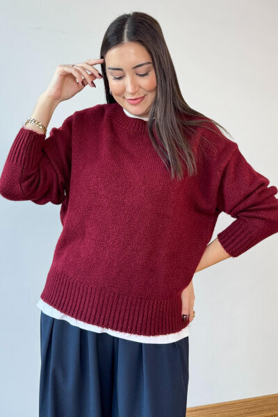 TRK-8181 Bordo Bisiklet Yaka Triko Kolej Kazak - 5