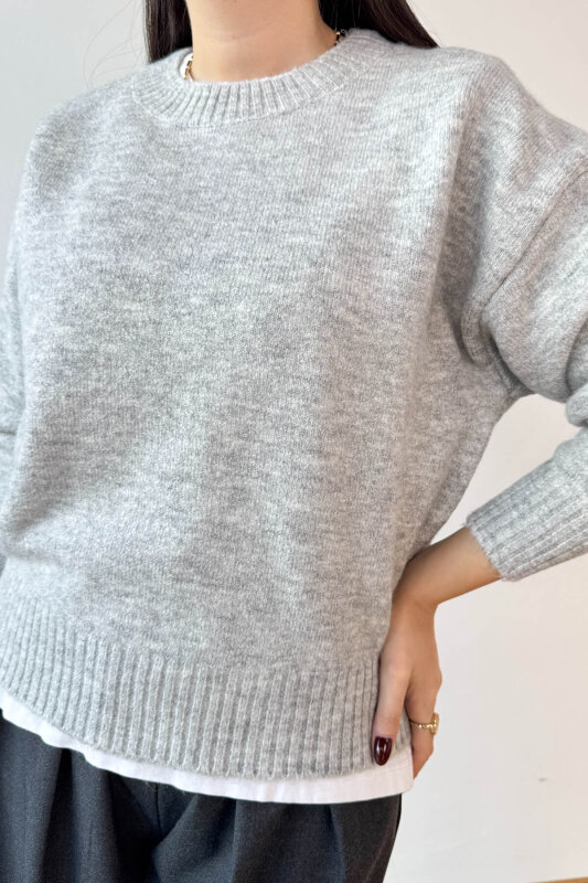 TRK-8181 Gri Bisiklet Yaka Triko Kolej Kazak  - 2