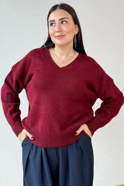 TRK-8989 Bordo Oversize V Yaka Kolej Kazak - 2