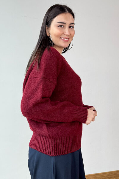 TRK-8989 Bordo Oversize V Yaka Kolej Kazak - 3