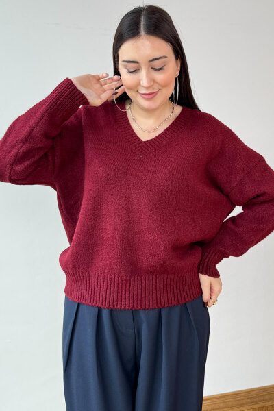 TRK-8989 Bordo Oversize V Yaka Kolej Kazak - 4