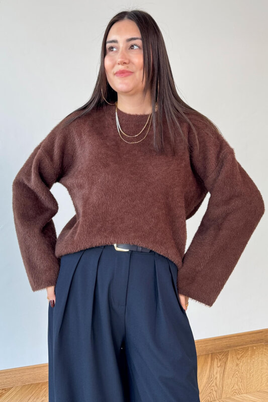 TRK-9050 Kahverengi Yumuşak Dokulu Oversize Kaşmir Kazak - 2